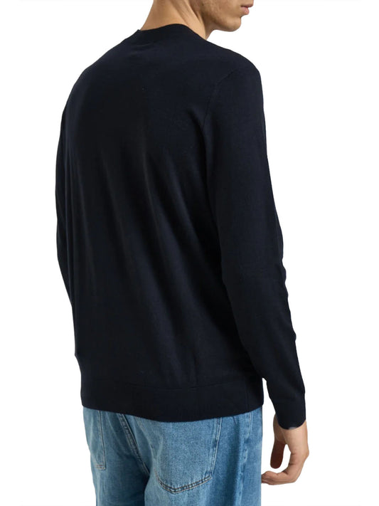 ARMANI EXCHANGE Pullover Regular Fit In Lyocell E Lana Con Dettagli A Coste Armani Exchange - Blu Deep Navy