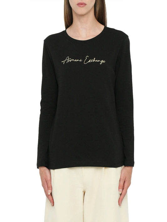ARMANI EXCHANGE T-Shirt Armani Exchange Logo Frontale - Nero Black / Gold