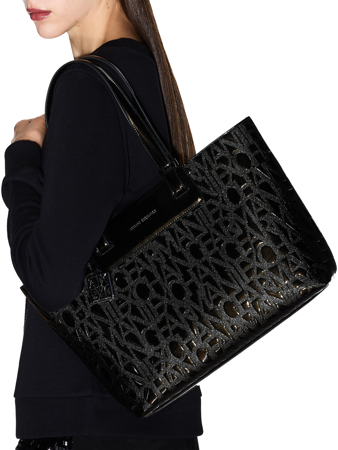 ARMANI EXCHANGE Armani Exchange Borsa Shopper Logo Frontale Nero BLACK