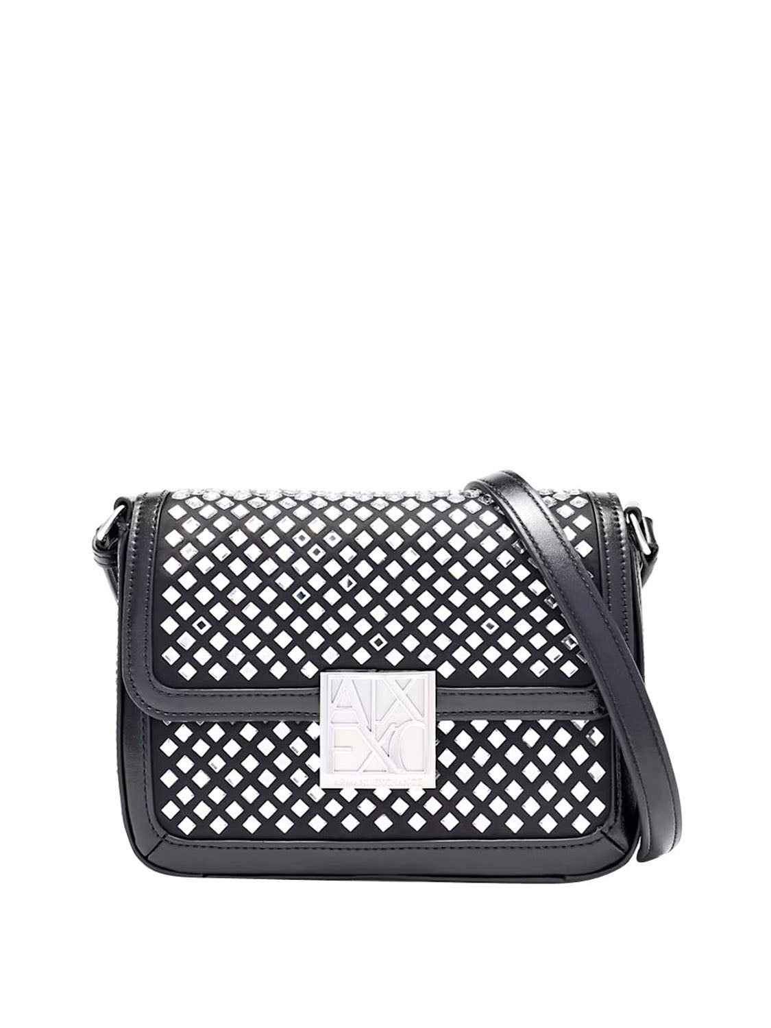 ARMANI EXCHANGE Borsa A Tracolla Con Motivo Geometrico In Strass Armani Exchange - Black/Crystal Black/Crystal