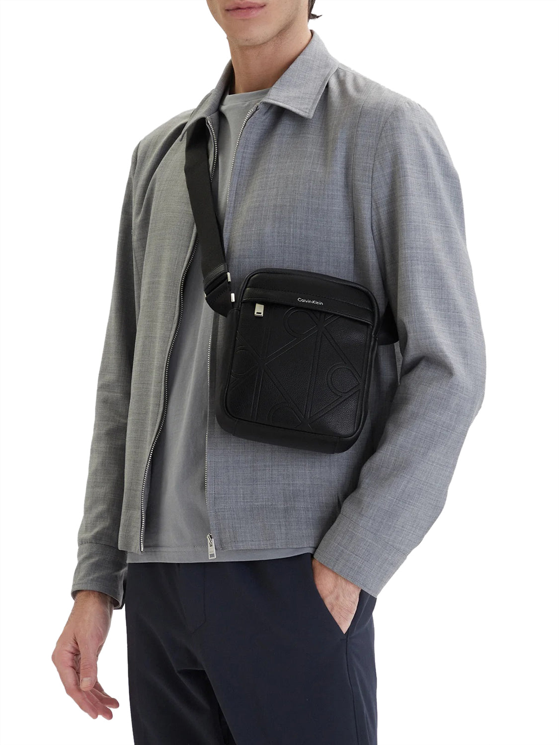 CALVIN ACC.1USCITA Calvin Klein Borsa A Tracolla Emblem Aop Emboss Reporter Nero BLACK