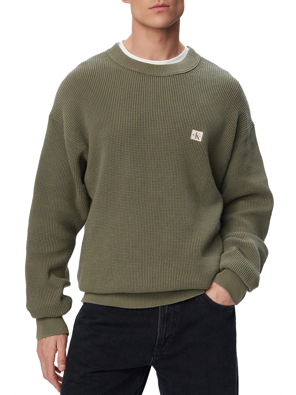 CALVIN2 1USCITA Calvin Klein Maglia Logo Frontale Olive Dusty Olive