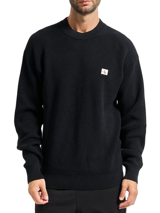 CALVIN2 1USCITA Maglione Calvin Klein Cotton Waffle - Nero BLACK