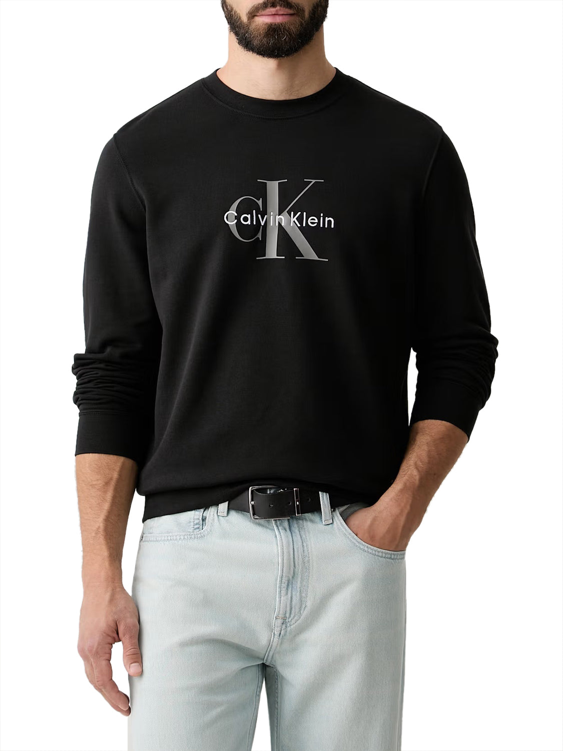 CALVIN2 2USCITA Calvin Klein Felpa Logo Monogramma Nero BLACK