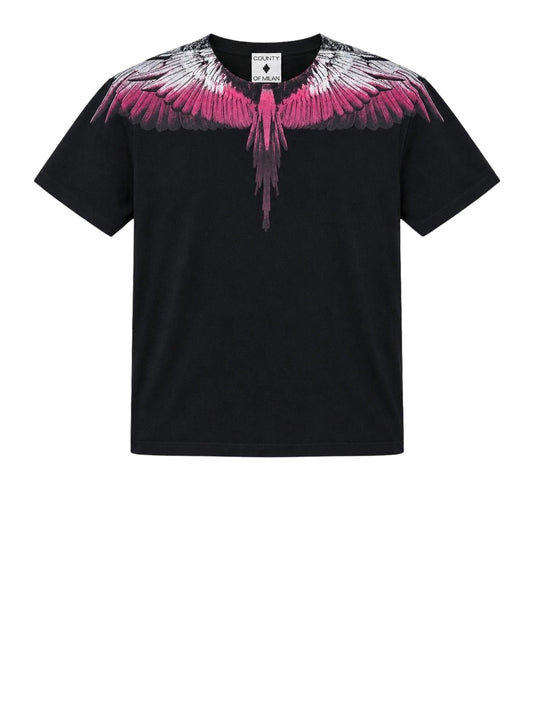 COUNTY OF MILAN T-Shirt Marcelo Burlon Con Stampa Nero Nero_Wings Pink-Bianco