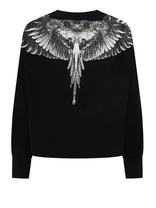 COUNTY OF MILAN Felpa Marcelo Burlon Con Stampa Nero Nero_Wings Bianco/Nero