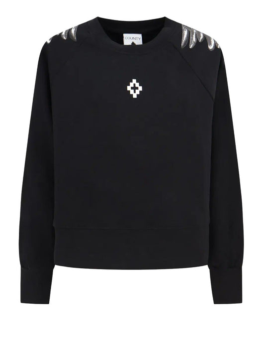 COUNTY OF MILAN Felpa Marcelo Burlon Con Stampa Nero Nero_Wings Bianco/Nero