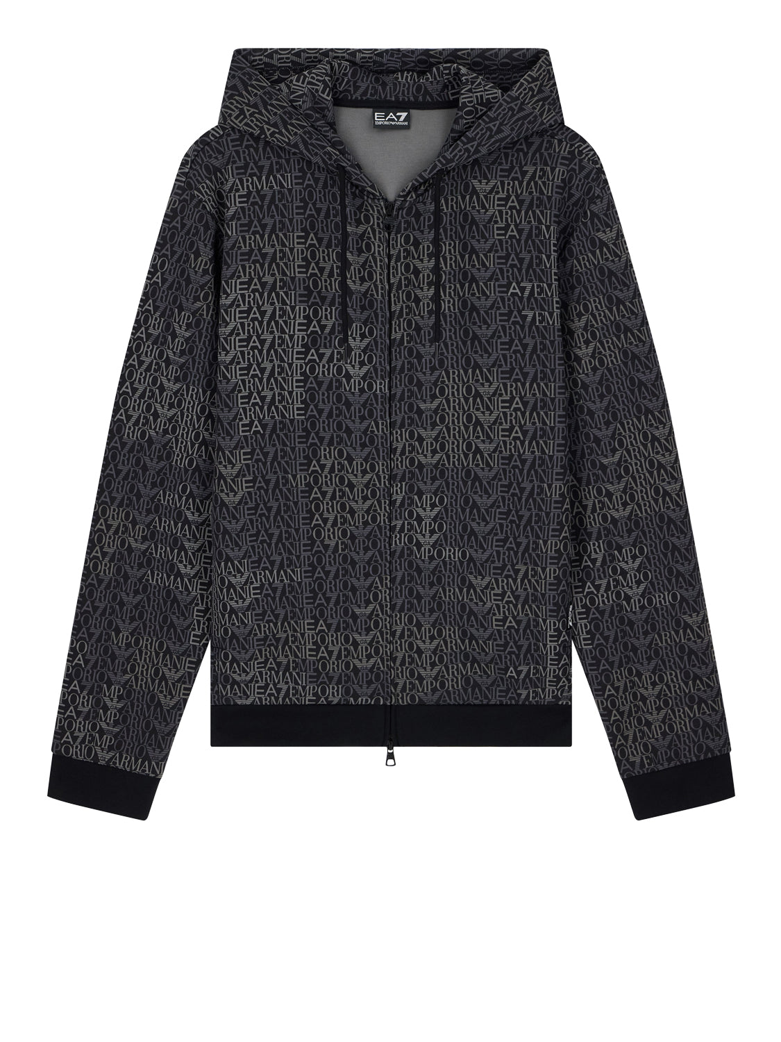 EA7 Ea7 Felpa Logo Series full zip con cappuccio in misto cotone Nero Fancy Black Ea7 Mono
