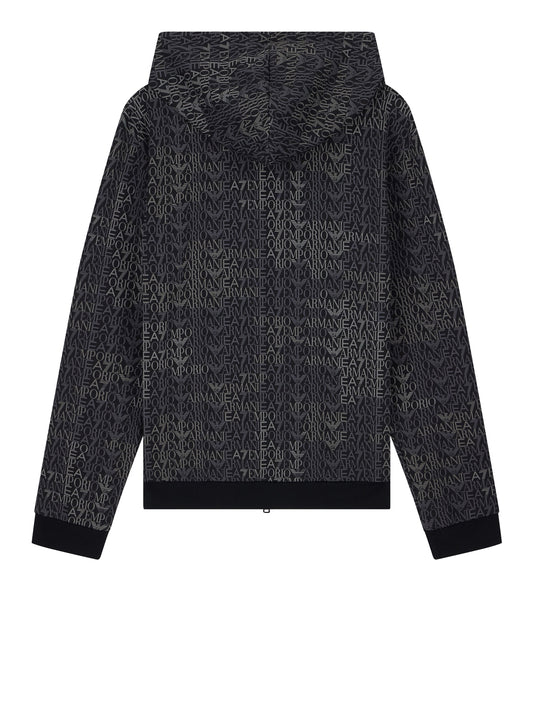EA7 Ea7 Felpa Logo Series full zip con cappuccio in misto cotone Nero Fancy Black Ea7 Mono