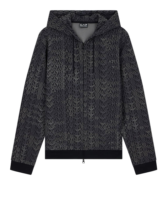 EA7 Ea7 Felpa Logo Series full zip con cappuccio in misto cotone Nero Fancy Black Ea7 Mono