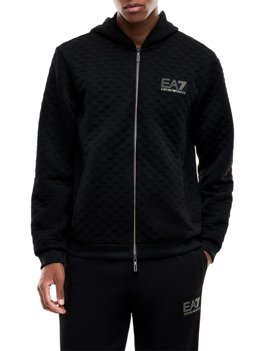 EA7 Felpa Ea7 Premium Label con cappuccio e zip intera - Nero BLACK