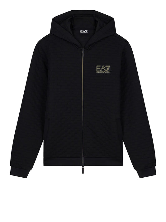 EA7 Felpa Ea7 Premium Label con cappuccio e zip intera - Nero BLACK