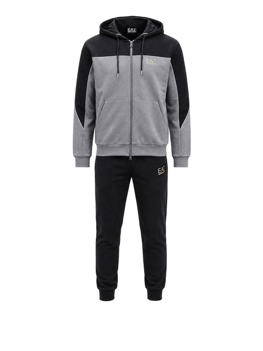 EA7 Ea7 Tuta regular fit in cotone con cappuccio e zip - Grigio GREY/BLACK