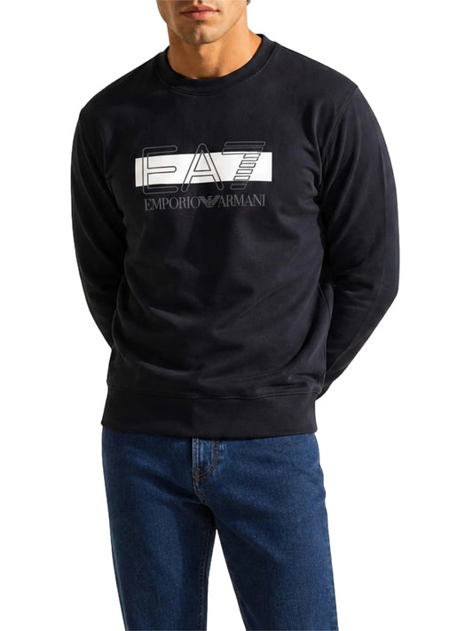 EA7 Felpa Visibility in cotone con dettagli in maglia - Nero BLACK/WHITE