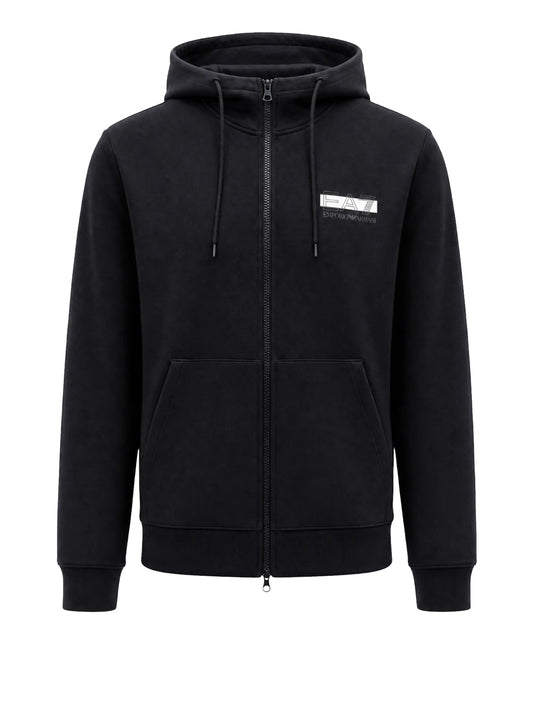 EA7 Tuta Visibilità Ea7 in tessuto misto cotone con cappuccio e zip - Nero BLACK/WHITE