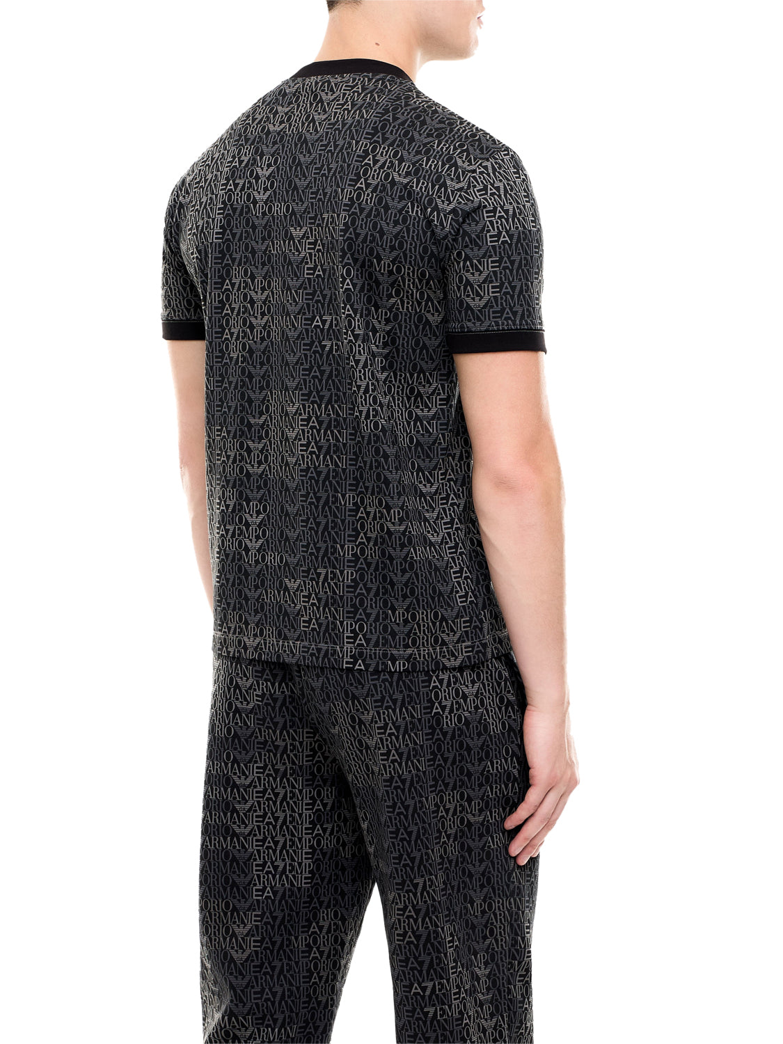 EA7 T-shirt Ea7 Logo Series in jersey di cotone con monogramma - Nero Fancy Black Ea7 Mono