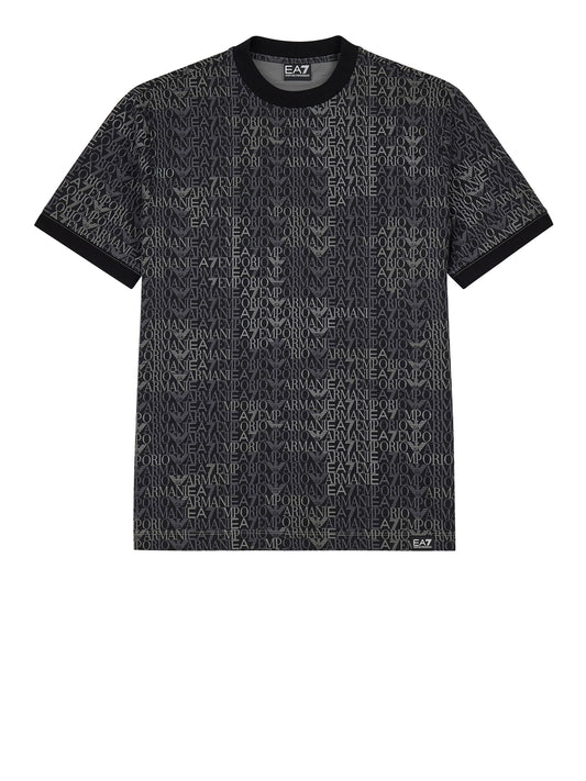 EA7 T-shirt Ea7 Logo Series in jersey di cotone con monogramma - Nero Fancy Black Ea7 Mono