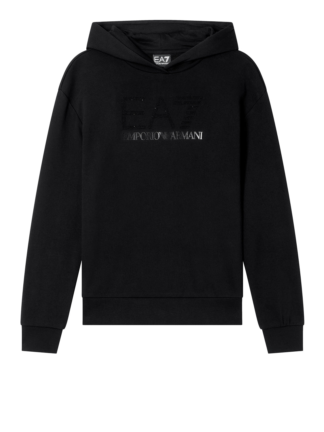 EA7 Felpa Con Cappuccio Elasticizzata Con Micro Borchie Della Serie Logo EA7 - Nero Black / Black