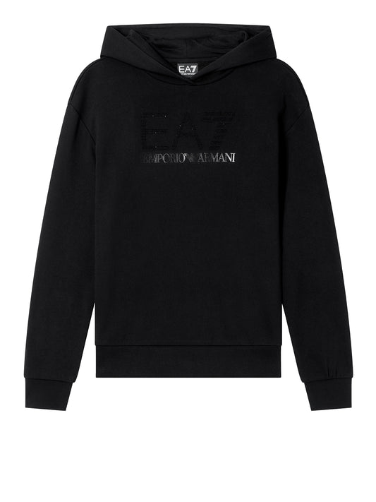 EA7 Felpa Con Cappuccio Elasticizzata Con Micro Borchie Della Serie Logo EA7 - Nero Black / Black
