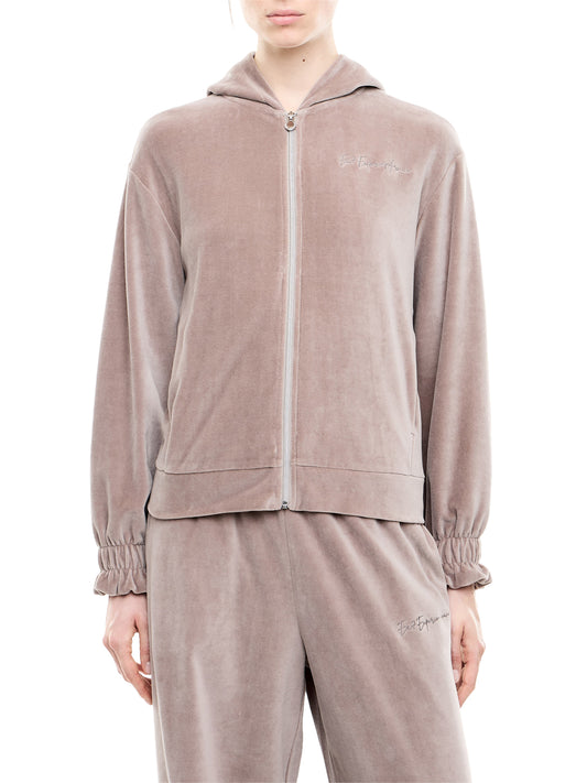 EA7 Felpa Ea7 Athletic Velour con cappuccio e zip a effetto velour Biege Cinder