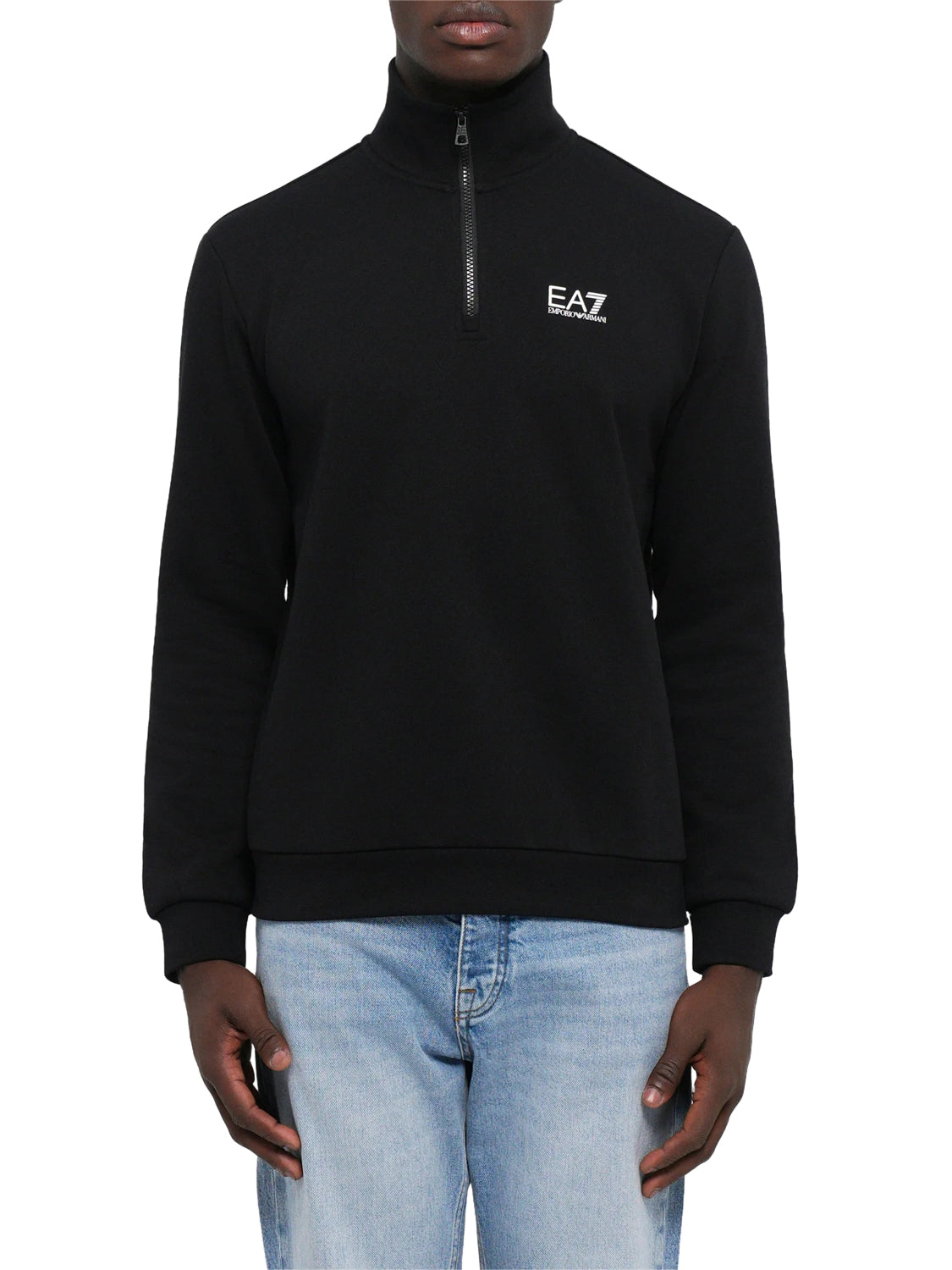 EA7 Ea7 Felpa cotone con collo montante e zip a 3/4 Core Identity - Nero BLACK