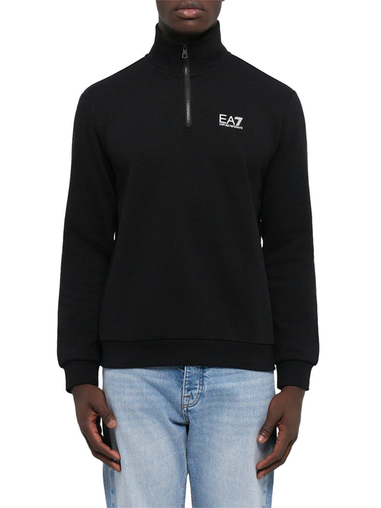 EA7 Ea7 Felpa cotone con collo montante e zip a 3/4 Core Identity - Nero BLACK