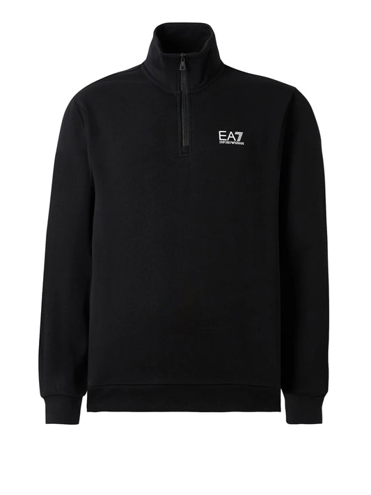 EA7 Ea7 Felpa cotone con collo montante e zip a 3/4 Core Identity - Nero BLACK