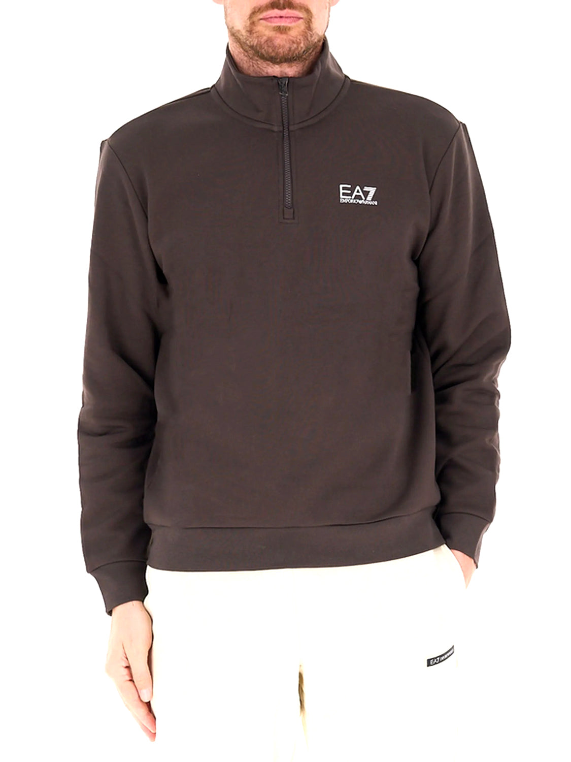 EA7 Felpa Cotone con Collo Montante e Zip a 3/4 Core Identity EA7 - Mulch MULCH