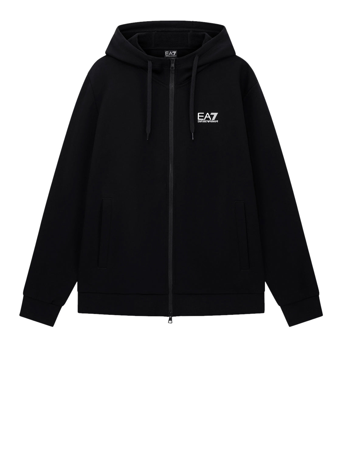 EA7 Felpa con Cotone Zip Intera e Cappuccio Core Identity EA7 - Nero BLACK