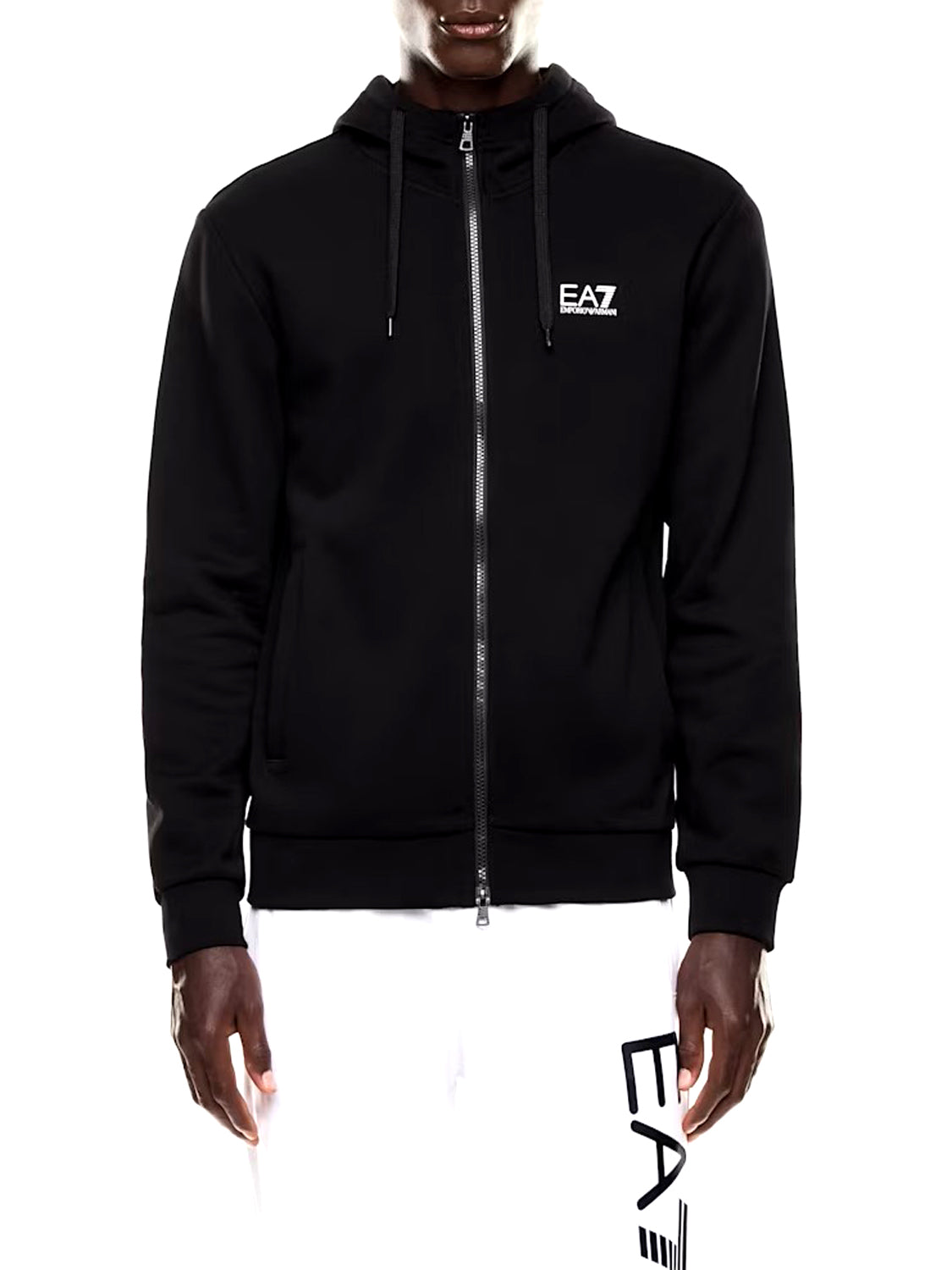 EA7 Felpa con Cotone Zip Intera e Cappuccio Core Identity EA7 - Nero BLACK