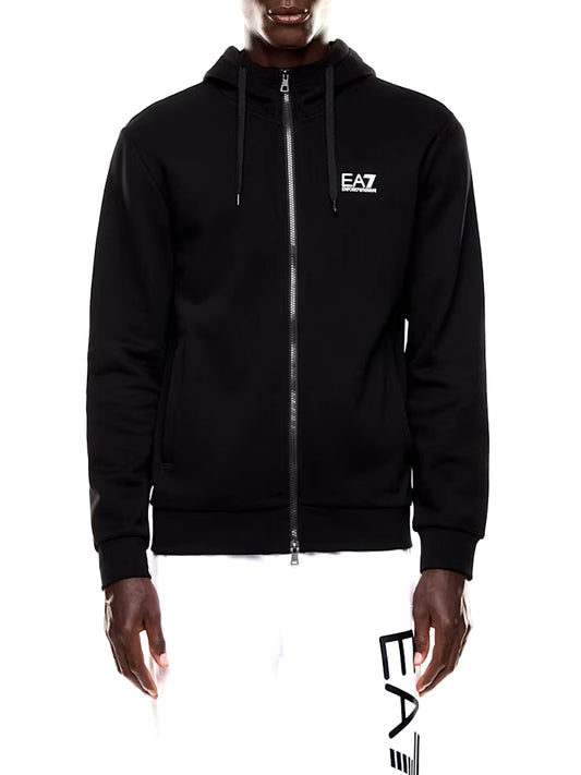 EA7 Felpa con Cotone Zip Intera e Cappuccio Core Identity EA7 - Nero BLACK