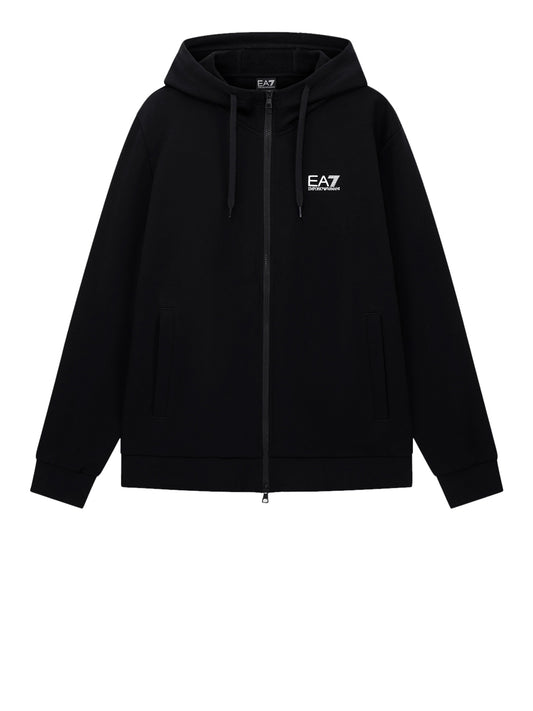 EA7 Felpa con Cotone Zip Intera e Cappuccio Core Identity EA7 - Nero BLACK