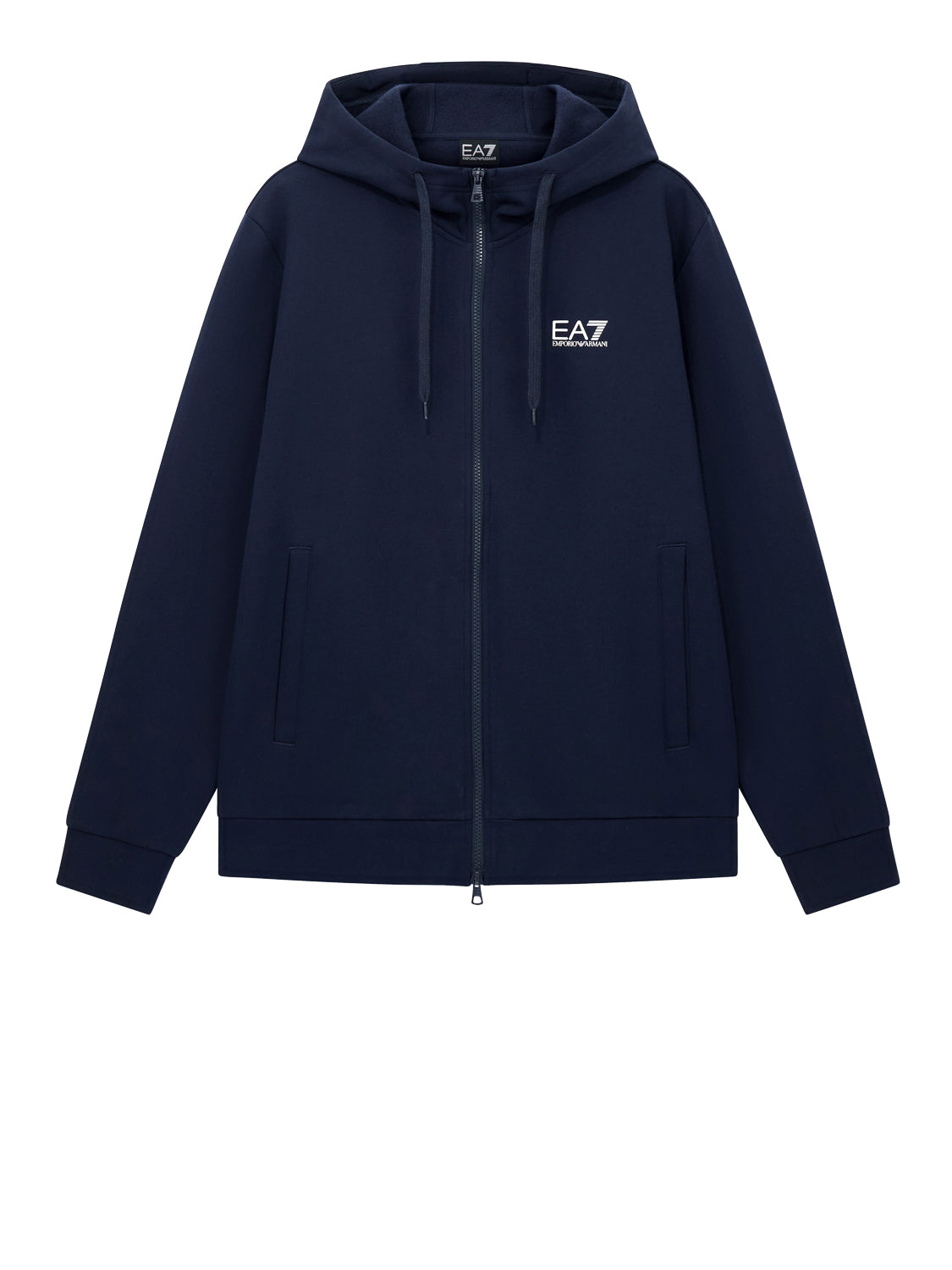 EA7 Felpa Ea7 con cotone zip intera e cappuccio Core Identity - Blu Armani Blue
