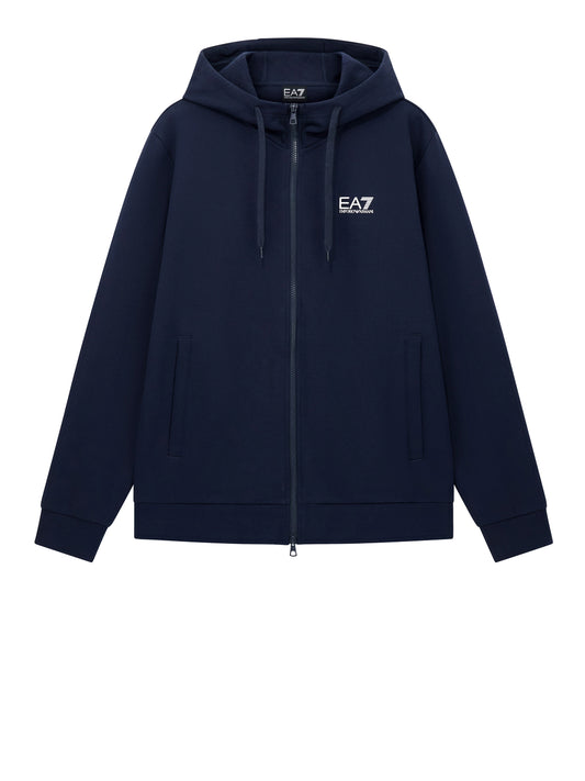 EA7 Felpa Ea7 con cotone zip intera e cappuccio Core Identity - Blu Armani Blue