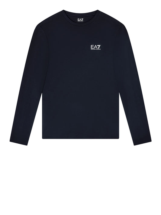 EA7 Ea7 T-shirt Core Identity girocollo a maniche lunghe in cotone - Navy Armani Blue