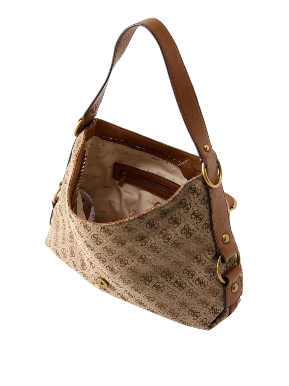 GUESS 1 USCITA Guess Borsa A Tracolla Camden - Beige Latte Logo/Cognac