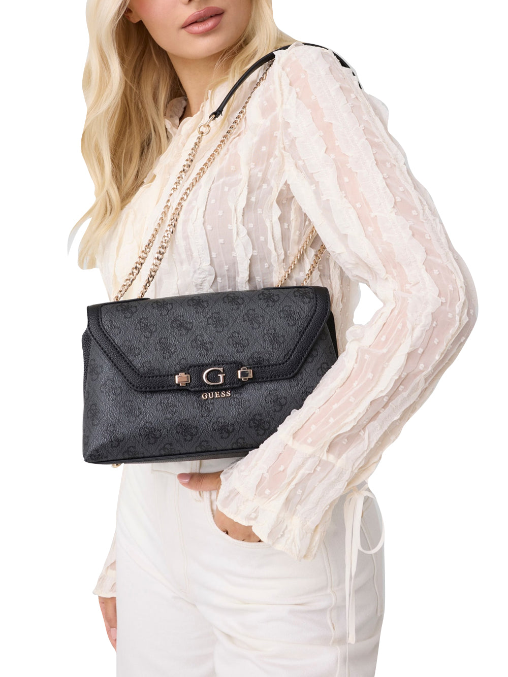 GUESS 1 USCITA Guess Borsa A Tracolla Lindsey Convertible - Coal Coal Logo