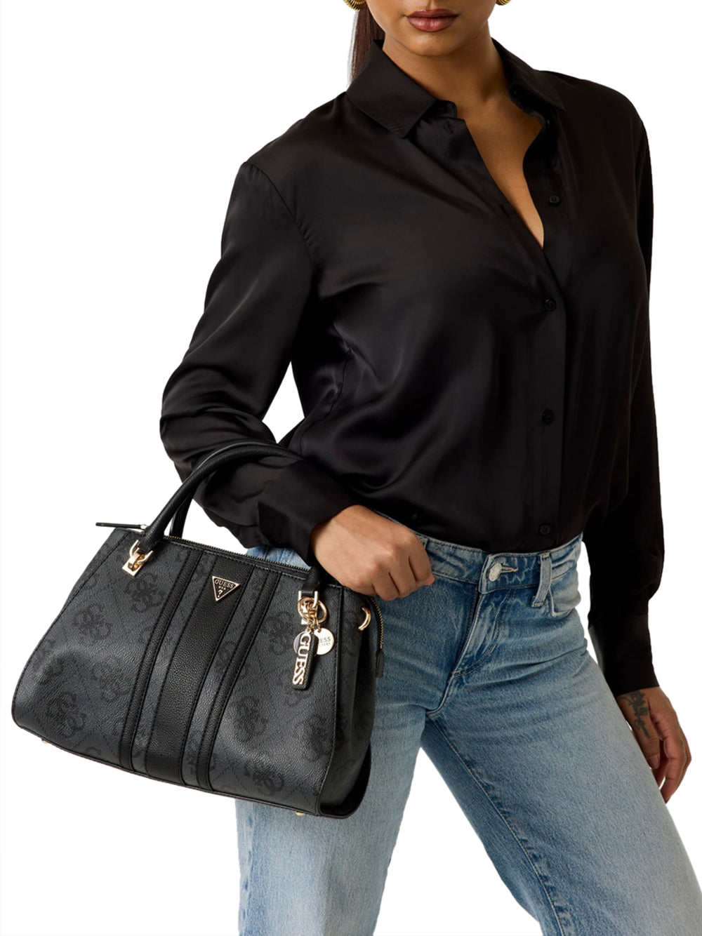 GUESS 1 USCITA Guess Borsa A Mano Noelle Con Logo Coal Coal Logo