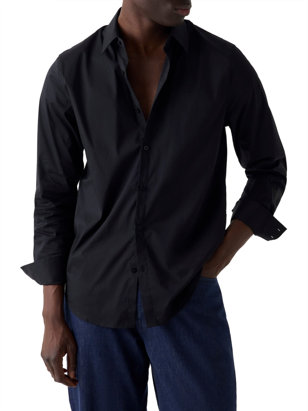 GUESS 1 USCITA Guess Camicia In Tinta Unita Slim Fit - Black Jet Black A996