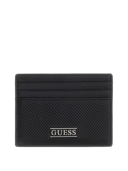 GUESS 1 USCITA Guess Porta Carte In Vera Pelle Boston - Nero BLACK