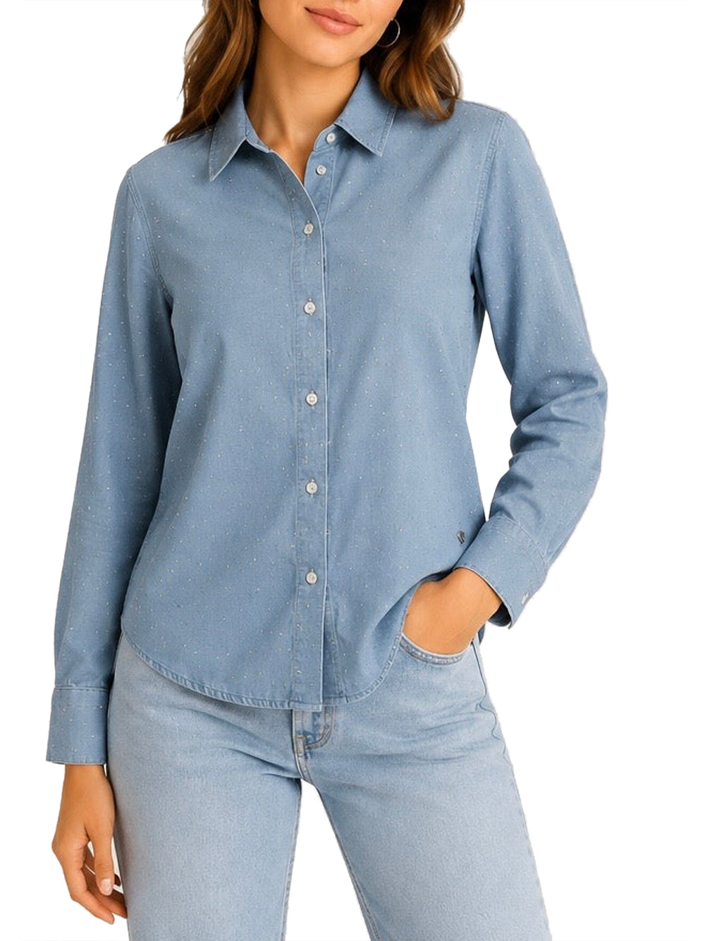 GUESS 1 USCITA Guess Camicia Borchiata Lucia Relaxed Hotfix Blu Light Tone Indigo