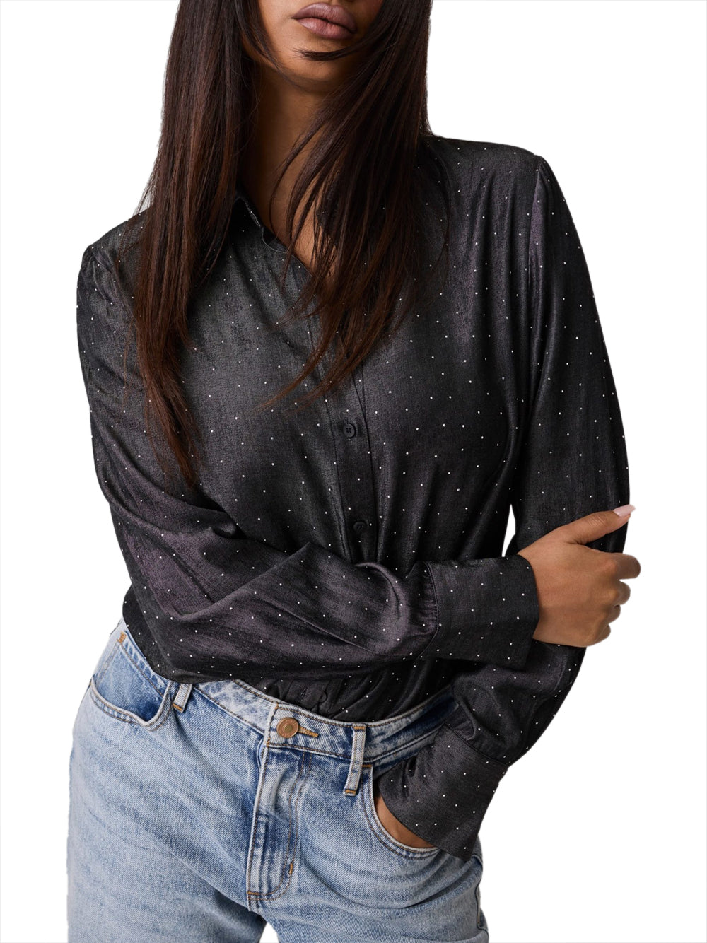 GUESS 1 USCITA Guess Camicia Borchiata Lucia Relaxed Hotfix Nero Jet Black A996