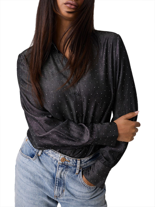 GUESS 1 USCITA Guess Camicia Borchiata Lucia Relaxed Hotfix Nero Jet Black A996