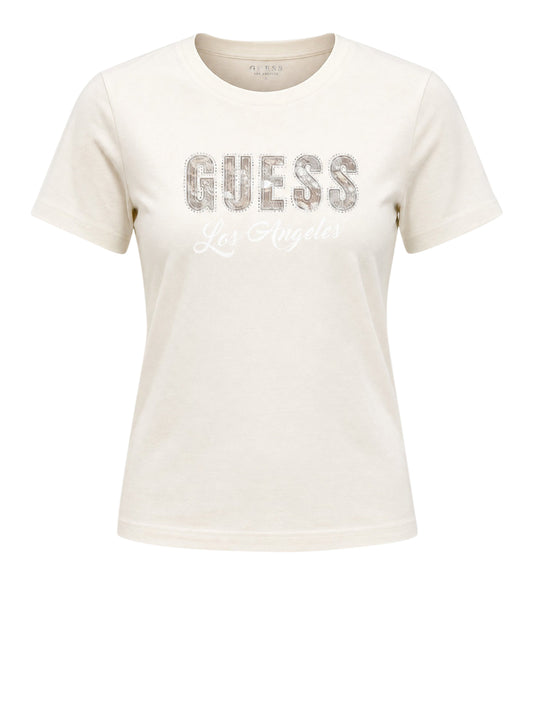 GUESS 1 USCITA Guess T-Shirt Snake Script Rhinestone - Cream White Cream white