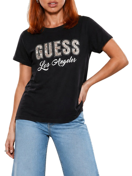 GUESS 1 USCITA Guess T-Shirt Snake Script Rhinestone - Nero Jet Black A996