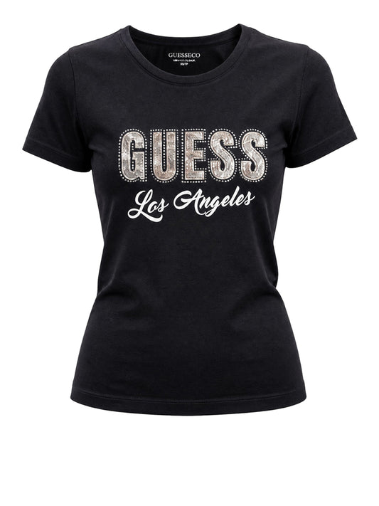 GUESS 1 USCITA Guess T-Shirt Snake Script Rhinestone - Nero Jet Black A996