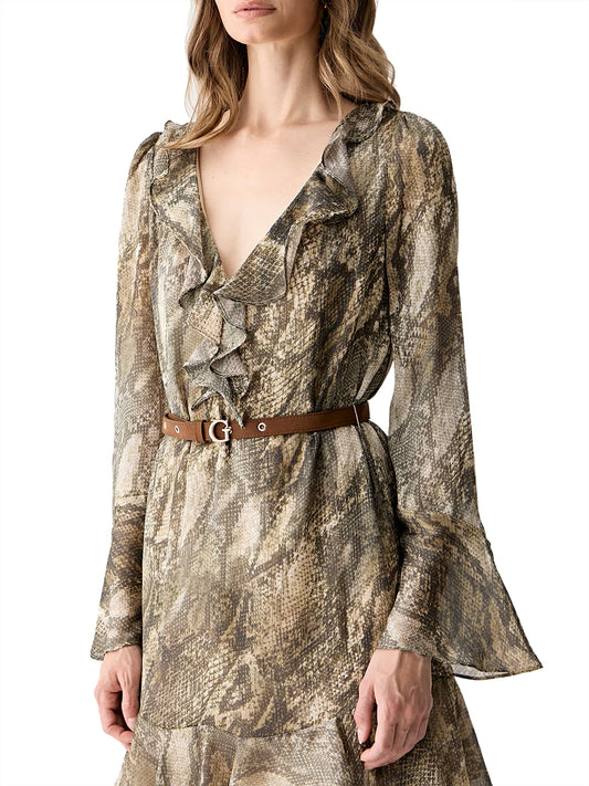 GUESS 1 USCITA Guess Abito Ls Emy Belted Pitonato - Verde Militare Rustic Phyton