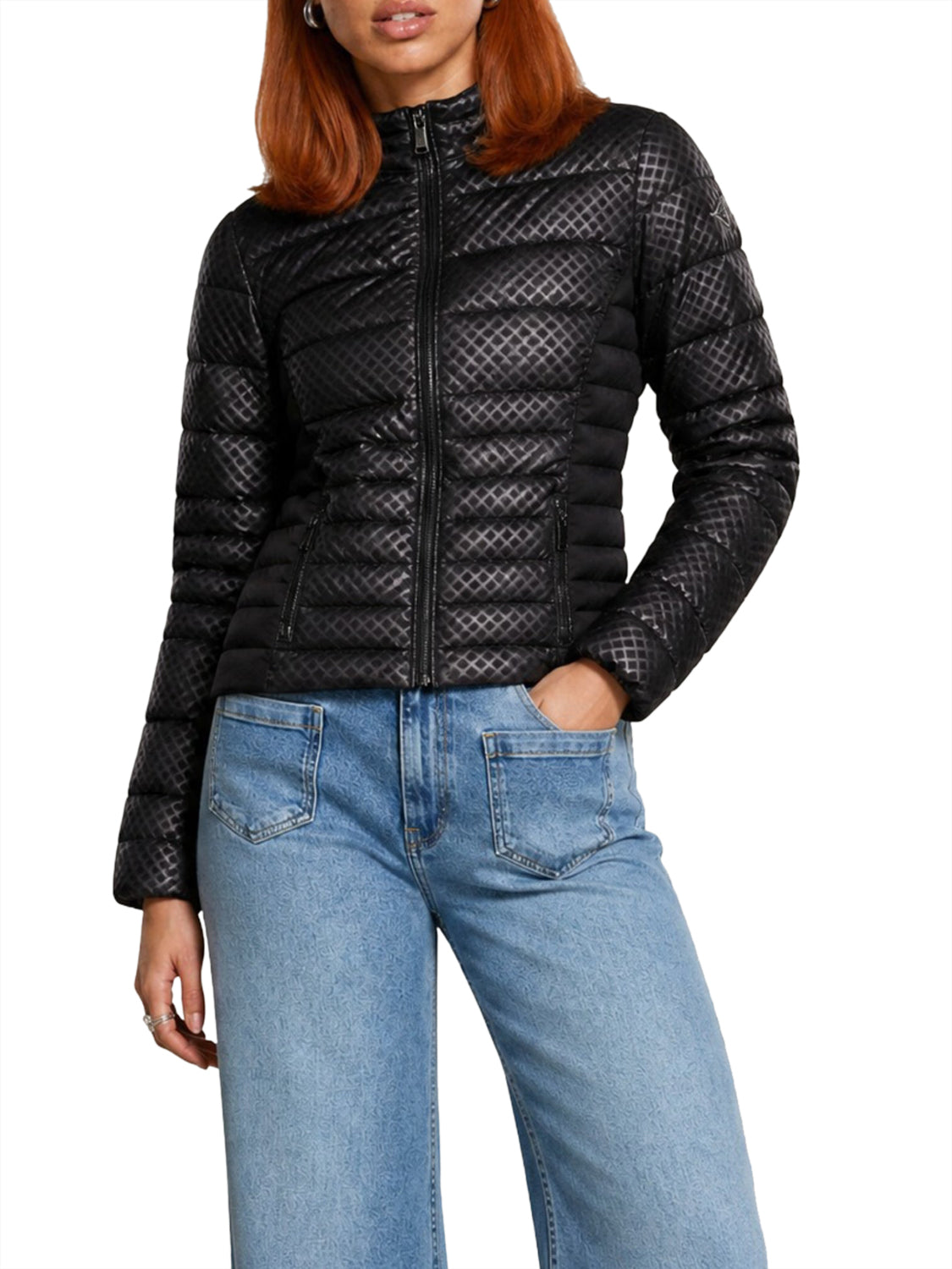 GUESS 1 USCITA Guess Giubbotto New Vona Block Embossed - Nero Jet Black A996