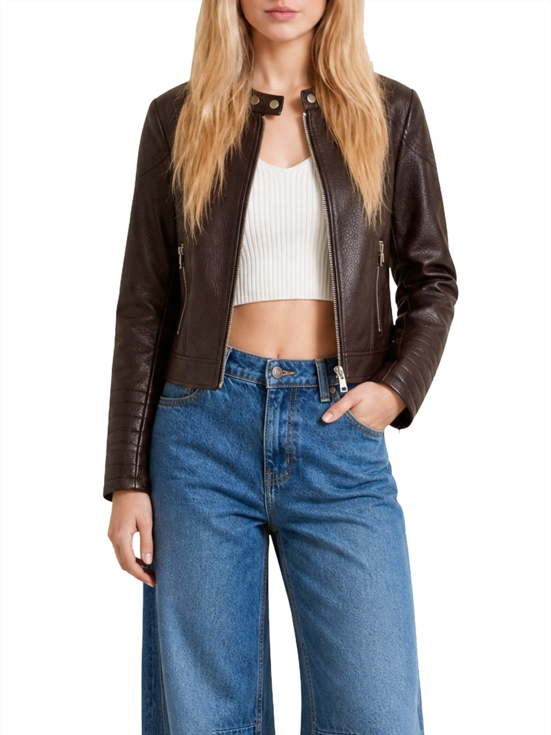 GUESS 1 USCITA Guess Giubbino In Pelle Marlene Caribou Moto - Marrone Chocco Brown