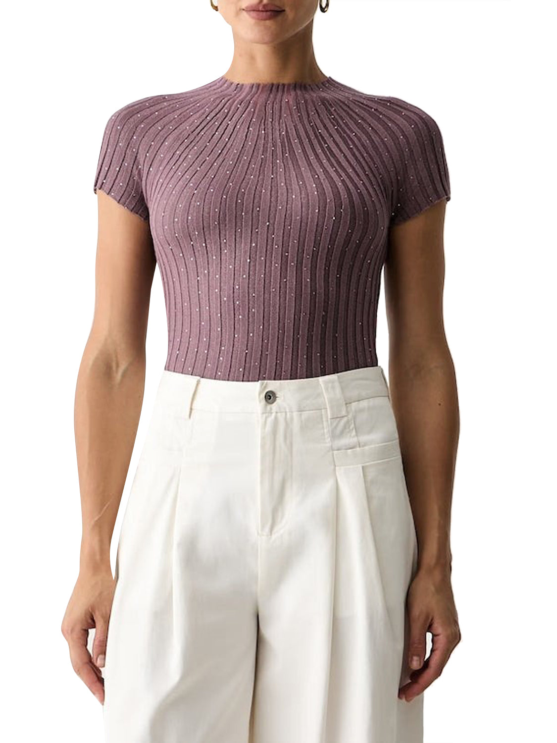 GUESS 1 USCITA T-Shiert Guess Ss Sheer Yoke Cn Perilla Ribbe - Viola Viola